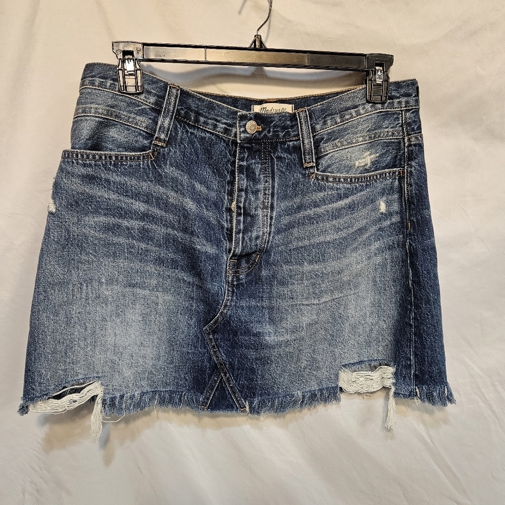 NWOT Madewell Rigid Denim Straight Mini Skirt: Destructed Edition Size Sz 32